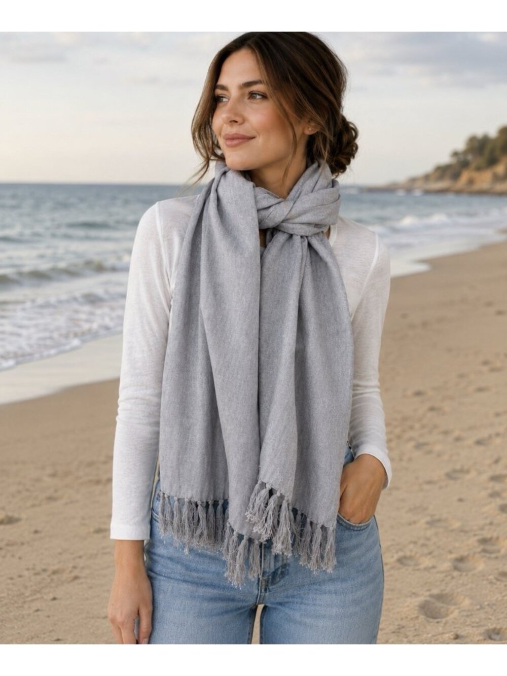 Dr Flax Gray Fine 100% European Washed Linen Scarf Wrap Shawl 60" x 16" NEW